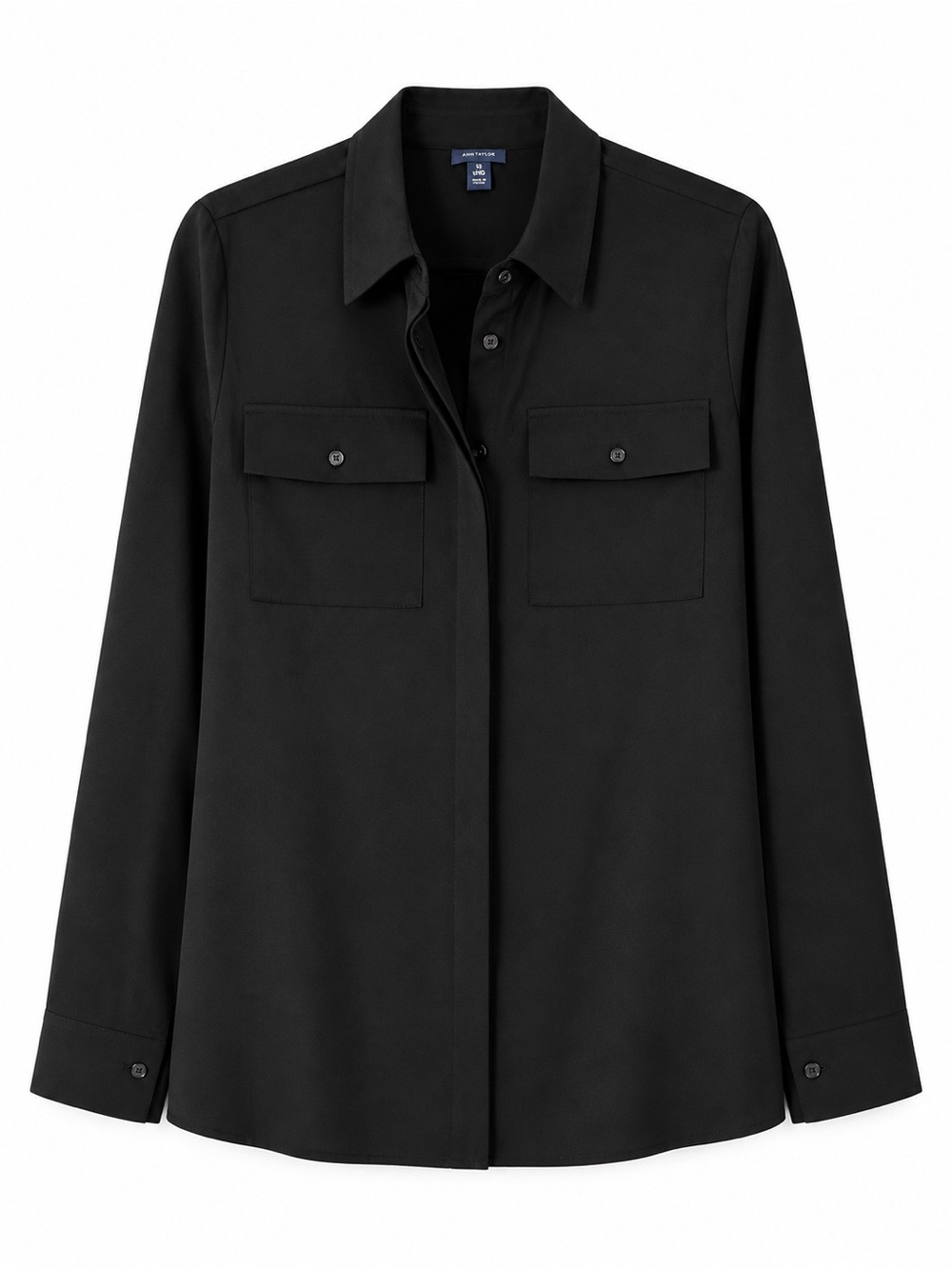 Women's Black Button-Front Shirt with Chest Pockets